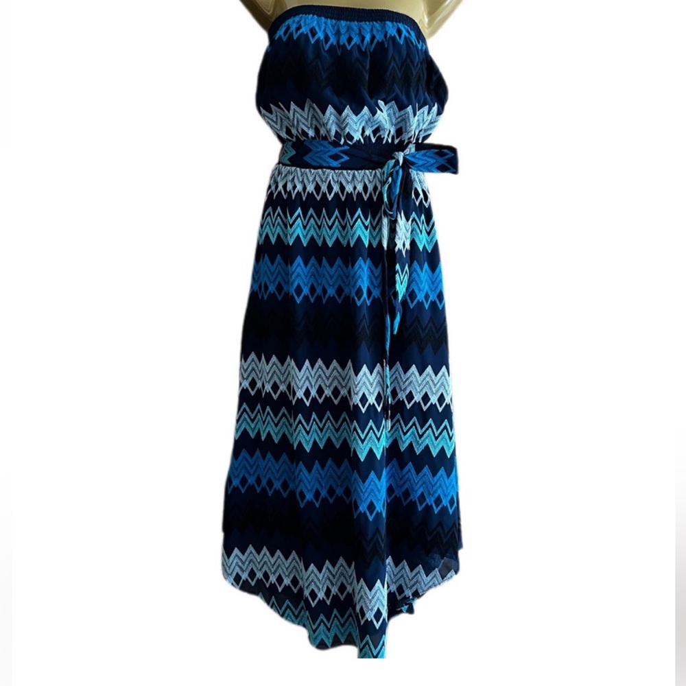 Ramy Brook Chevron Strapless Sylvia Dress Blue Resortwear Party Beach Medium